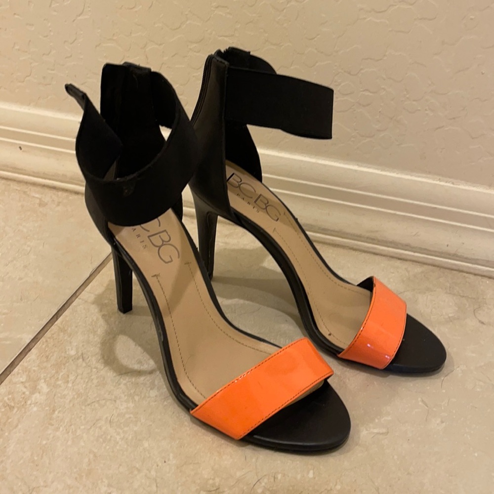 Black heels coral accent